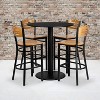 Emma and Oliver 36" Round Black Laminate Table Set, 4 Wood Slat Back Metal Stools - 2 of 2