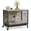 Dog Crate Furniture, 38.6" Wooden Dog Kennel with Wheels & Double Doors, Dog Cage End Table Upgraded, Indoor Dog Crate House for Large Medium Dogs - 3 of 4