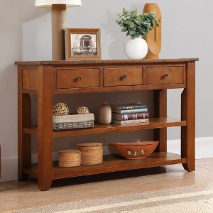 XIYUYEU Modern Solid Pine Wood Console Table,3 Drawers & 2 Tiers Shelves,Foyer Tables for Entryway,Living Room - 1 of 4