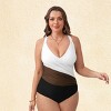 Women's Plus Size Color Block Swimsuit with V-Neck and Crisscross Back - Cupshe - 3 of 4