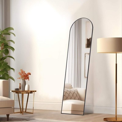 Infurnic Full Length Mirrors Elegant Wall Mirror with Stand Aluminum Alloy Thin Frame for Living Room, Clothing Shop, Black, 15"*0.5"*59"