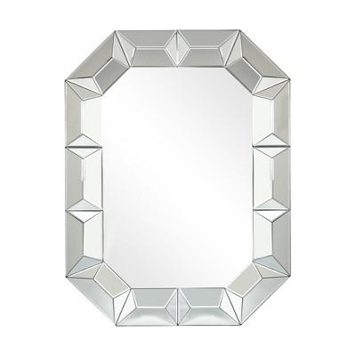 LNC 35.4-in W x 47.2-in H Rectangular Silver with Faceted Glass Framed Wall Mirror