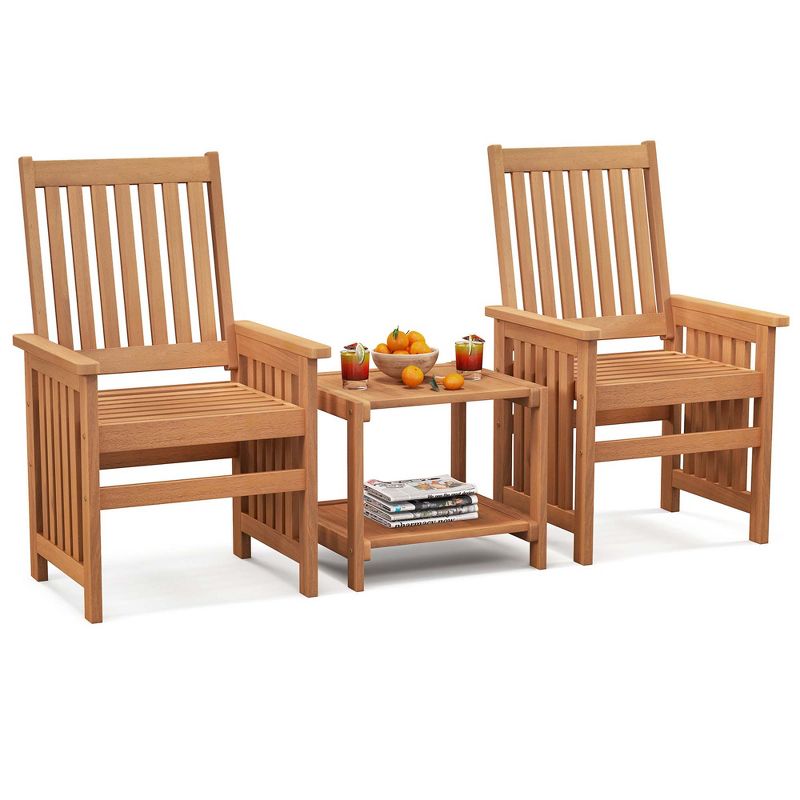 Costway 3 Pieces Patio Furniture Set with 1.5" Umbrella Hole Hardwood Table & Chairs Set, 2 of 11