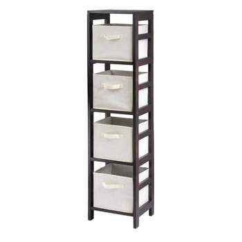 5pc Capri Set Storage Shelf with Folding Fabric Baskets Espresso Brown/White - Winsome