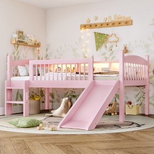 Twin/Twin XL Loft Bed with Storage Shelves, LED Lights & Full-Length Guardrails, Solid Wood Loft Bed Frame - ModernLuxe - 1 of 4