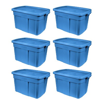 Rubbermaid Roughneck Tote 3 Gallon Stackable Storage Container w/ Stay  Tight Lid & Easy Carry Handles, Heritage Blue (6 Pack)