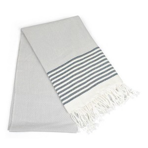 39"x71" Stitched Striped Fouta Towel Throw Blanket Navy - Design Imports: Cotton, Machine Washable, Woven - 1 of 4