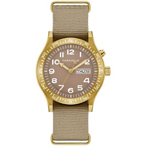 Caravelle by Bulova Men's Quartz with Light Up Vintage Watch, Taupe Nylon Strap, Taupe Dial, Day / Date, 3 Hand - 1 of 4