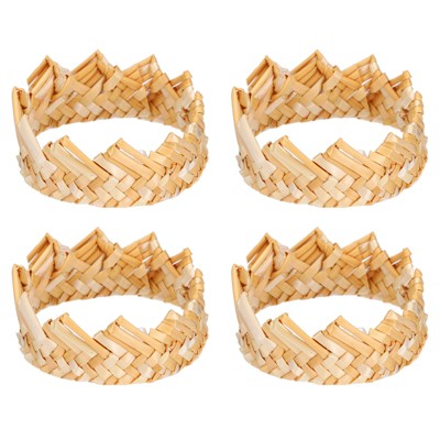 Unique Bargains Crown-shaped Rattan Handmade Woven Napkin Rings Napkin Ring Brown 2.4" 4 Pcs