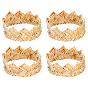Unique Bargains Crown-shaped Rattan Handmade Woven Napkin Rings Napkin Ring Brown 2.4" 4 Pcs - 1 of 4