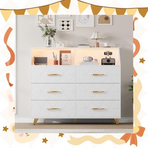 Garvee Wood Dresser for Bedroom - 6 Drawer Dresser with LED Lights & Charging Station, Entryway - 1 of 4