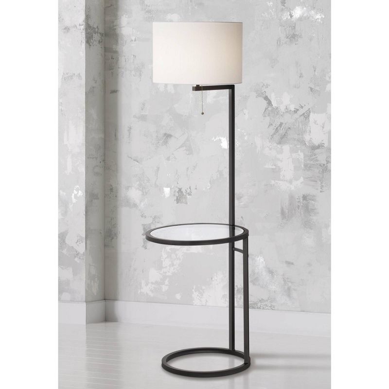 360 Lighting Modern Floor Lamp with Table Glass 62" Tall Black White Fabric Drum Shade for Living Room Reading Bedroom Office, 2 of 10