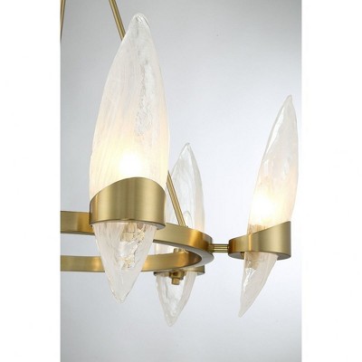Nouvel Warm Brass 6-Light Chandelier with Handmade Glass Shades