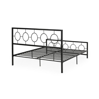 King Size Flat Black Iron Platform Bed Frame with Headboard