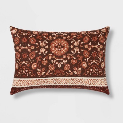 Oblong Floral Medallion Print Decorative Throw Pillow Dark Brown - Threshold™