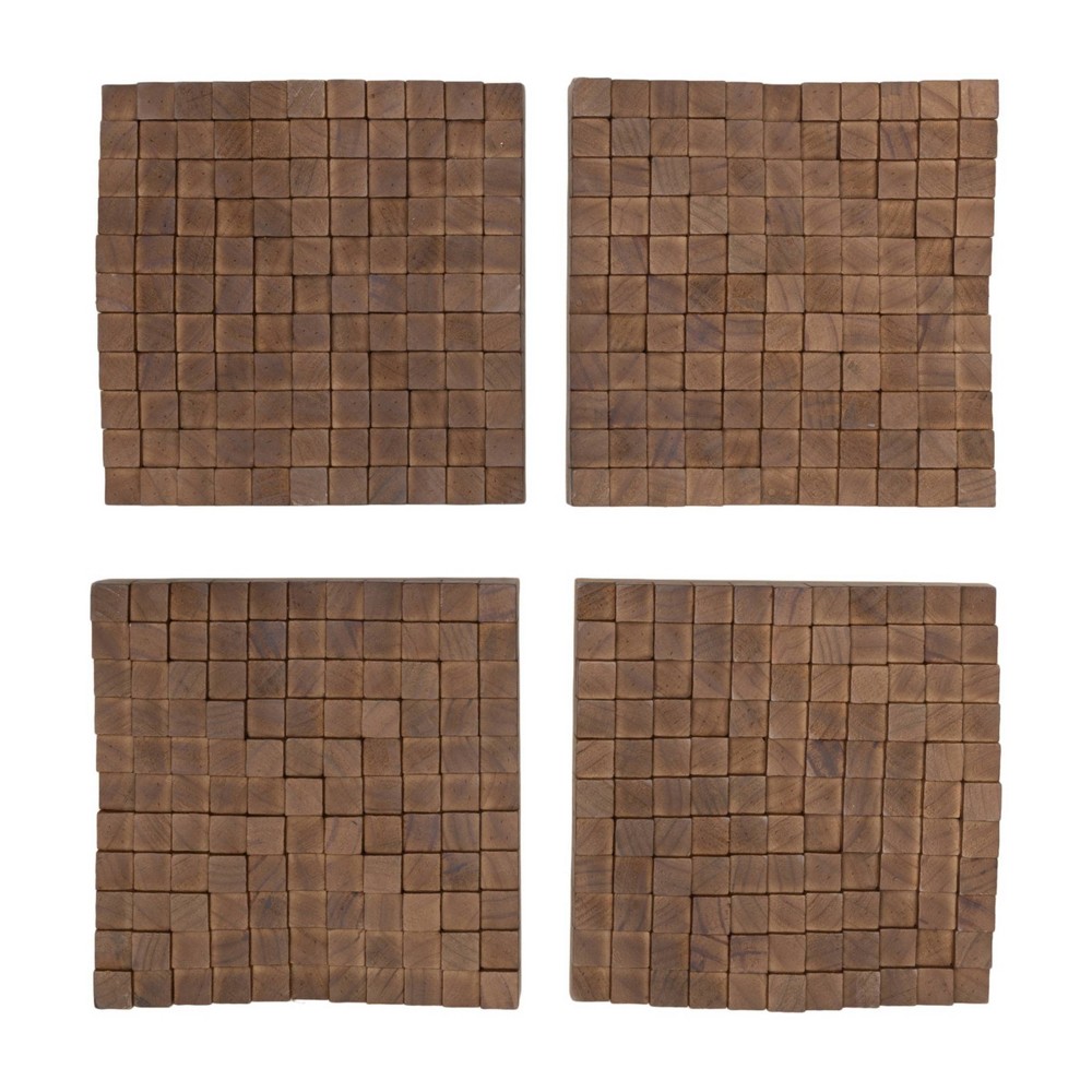 Olivia & May Wooden Geometric Handmade 3D Cube Inspired Home Wall Decor Set of 4 Brown