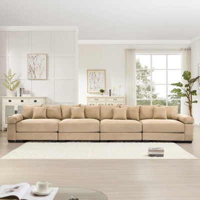 Aukfa Oversized 170" Modular Sectional Sofa, Camel Corduroy, Thick Armrests, Ergonomic Cushions, Easy Assembly for Living Room