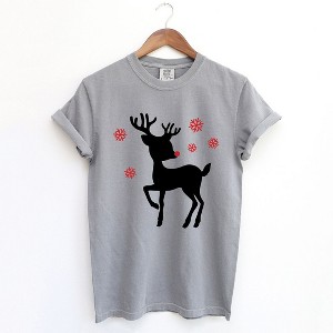 Simply Sage Market Women's Rudolph Reindeer Short Sleeve Garment Dyed Tee - 1 of 4