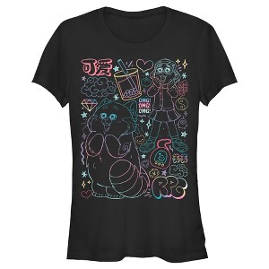 Juniors Womens Turning Red Neon Doodles Mei Lee T-Shirt - 1 of 4