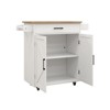 Kitchen island rolling trolley cart with Adjustable Shelves & towel rack & seasoning rack rubber wood table top-White - 2 of 4