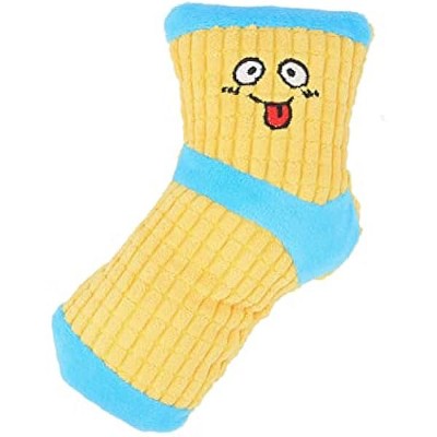 Squeaky Dog Toys, Funny Dog Toys Stuffed Plush Dog Toy, Cute Socks Dog Birthday Gift Dog Chew Toys Pet Toys for Small Medium Dogs(Blue Yellow)