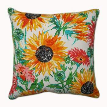 25" Outdoor/Indoor Floor Pillow Sunflowers Sunburst Yellow - Pillow Perfect