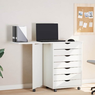 vidaXL Rolling Cabinet White Solid pine wood, engineered wood, plastic