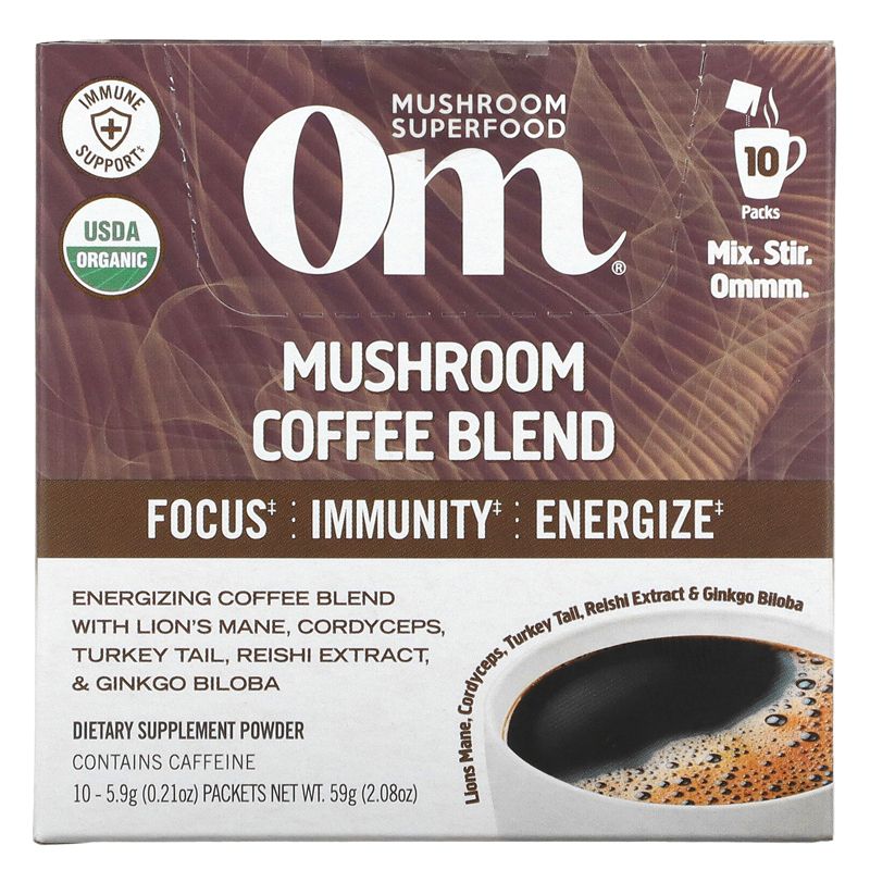 Om Mushrooms Mushroom Coffee Blend, 10 Packets, .21 oz (5.9 g) Each, 1 of 3