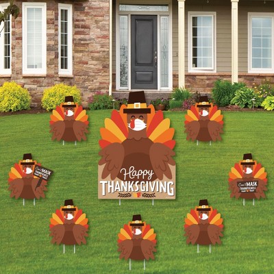 Big Dot of Happiness Can't Mask Thankfulness - Yard Sign and Outdoor Lawn Decorations - 2021 Happy Thanksgiving Turkey Yard Signs - Set of 8