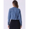 Allegra K Women's Collarless Button Down Crop Jean Denim Jackets - 3 of 4