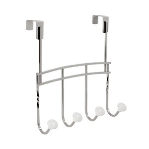 Spectrum Diversified Cambridge Over The Door 4 Hook Rack Silver: Metal Utility Storage, Portable Organization, 15.25" Width - 1 of 4