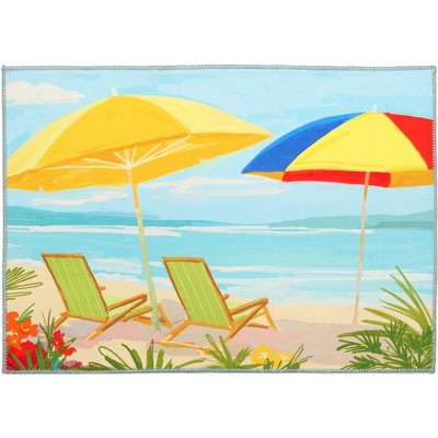 Olivia's Home Siesta Key Beachside Doormat – Indoor 22" x 32" coastal theme with chairs, flip-flops & vibrant beachside accents