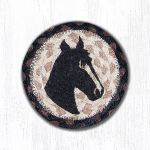 Earth Rugs Horse Portrait Coaster – 5"x5" Round Natural Jute Hand-Stenciled Rustic Drink Mat - 1 of 3