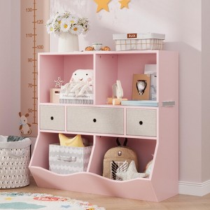 7-Cubby Large Kids Toy Storage Organizer, Children Wood Bookcase and Bookshelf, 3-Tier Toy Storage Cabinet with 3 Drawers for Hallway, Playroom - 1 of 4