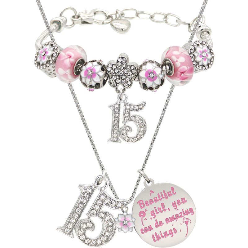 Meant2tobe 15th Birthday Bracelet Necklace - Pink, 1 of 4