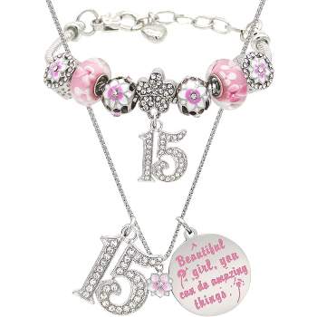 Meant2tobe 15th Birthday Bracelet Necklace - Pink