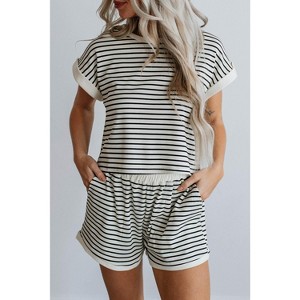 White Stripe Contrast Edge Tee and Shorts Set - 1 of 1