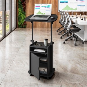 FONTOI Compact Movable Office Desk Sit-To-Stand Rolling Adjustable Laptop Cart Multifunctional Standing Desk with Storage, Black, 23.5"* 15.75"*45" - 1 of 4