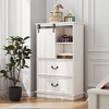 51'' Farmhouse Drawer Chest with Sliding Door, Multi-Storage Drawer Dresser with 5 Drawers and Storage Shelf White - 2 of 4