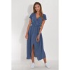 Floral Wrap Beach Dress for Women Summer Maxi Dress with Tie Waist V Neck Slit Flowy Dress Polka Dress High Waist Beach Cover Up - 3 of 4