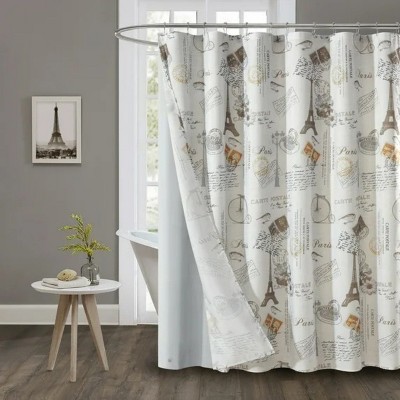 LunaLulinlk Contemporary Gray Paris Geometric Polyester Shower Curtain Set