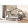 Twin/Full Wooden House Bed with Trundle, Wood Montessori Daybed Frame with Roof and Safety Guardrail for Kids Teens - 2 of 4