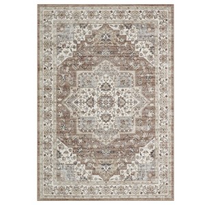 Washable Vintage Oriental Rug Non Slip Low Pile Rug Soft Throw Floor Cover Retro Medallion Foldable Indoor Carpet for Living Room Bedroom - 1 of 4