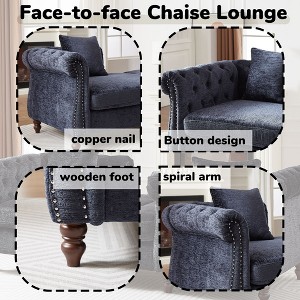 81-inch Chenille Face-to-Face Chaise Lounge with Two Pillows, Nailhead Trim, Button Tufted Design, and Rolled Arms for Lounge, Living Room, and Office - 1 of 4