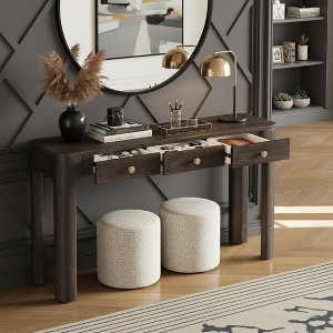 Polibi Curved Edge Console Table with 3 Hidden Drawers - 1 of 4