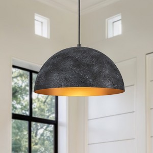 LLHZSY 1-Light Industrial Antique Black Dome Pendant Ceiling Light Fixture For Kitchen Island Dining Room- 15 7/10" W x 8 1/2" H - 1 of 4