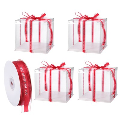 Unique Bargains Birthday Parties Clear Cake Boxes 4 Pcs with 1 Pc Ribbon