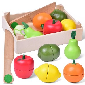 Fun Little Toys 11 Pcs Wooden Play Food, Pretend Kitchen Toys for Toddlers, Color Sorting Educational Gifts for Boys & Girls Ages 3-12 - 1 of 4