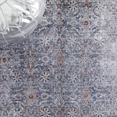Tucson Blue Synthetic Washable Non-slip Area Rug