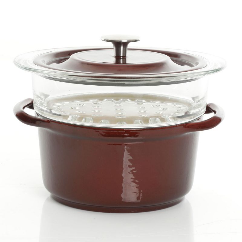 Kenmore Elite Oak Park 3 Quart Enameled Cast Iron Casserole with Lid and Glass Steamer, 4 of 8